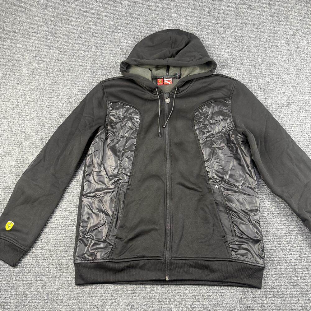 Puma Ferrari Scuderia Jacket Mens XL Black Hooded Full Zip Fleece Lined Logo